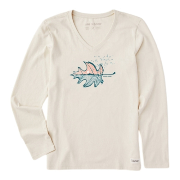 Life Is Good Tops - Life is Good Women's Long Sleeve Crusher Lite V-neck Autumn Leafscape Sz L Putty